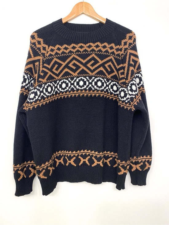 Brunette The Label Sweaters - Brunette the Label Fair Isle Knit Sweater Black Brown Oversized XS/S